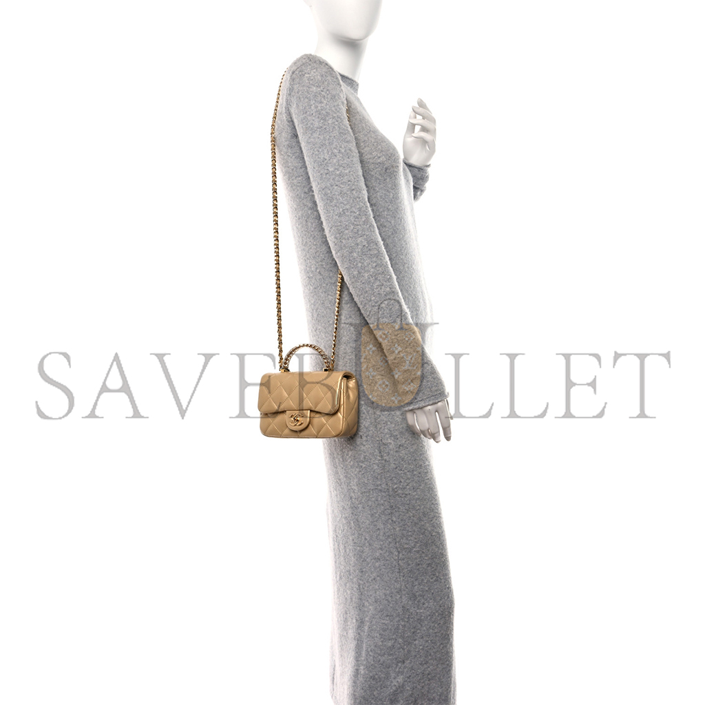 CHANEL MASTER LAMBSKIN QUILTED MINI RESIN TOP HANDLE RECTANGULAR FLAP GOLD (19*12*6cm)